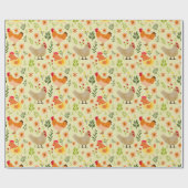 Seamless Farm Hühnchen und Blumenmuster Geschenkpapier (Flach)