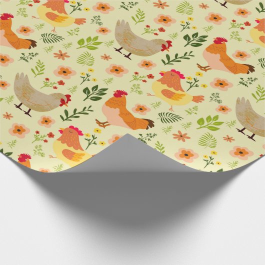 Seamless Farm Hühnchen und Blumenmuster Geschenkpapier (Ecke)