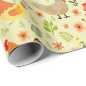 Seamless Farm Hühnchen und Blumenmuster Geschenkpapier (Rolleneckpunkt)