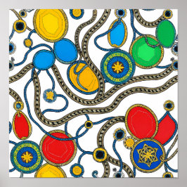 Seamless Flat Color Jewels Fabric and Paper Poster