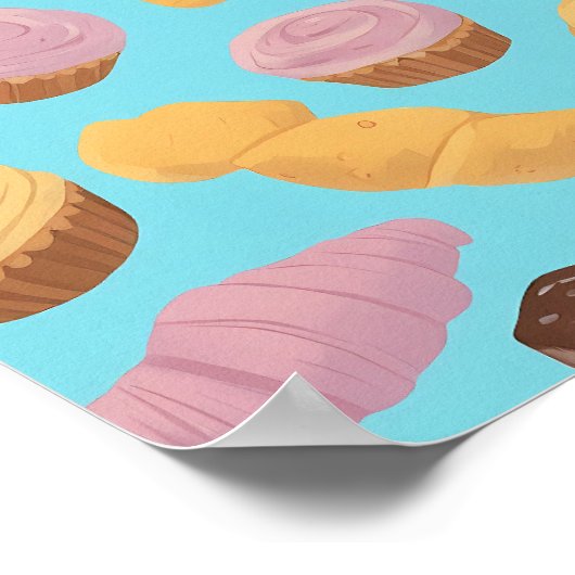 Seamless Flat Color Undulating Pastry Pattern Poster (Ecke)