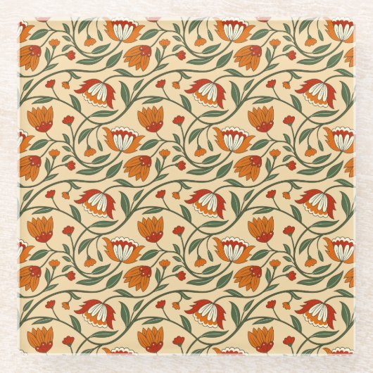 Seamless floral pattern in beige background glasuntersetzer (Vorderseite)