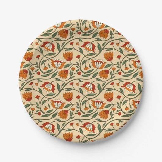 Seamless floral pattern in beige background pappteller (Vorderseite)