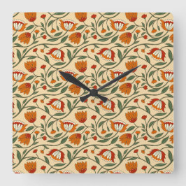 Seamless floral pattern in beige background quadratische wanduhr