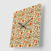 Seamless floral pattern in beige background quadratische wanduhr (Winkel)