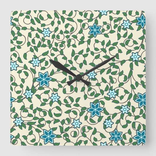 Seamless floral pattern on beige background quadratische wanduhr (Vorderseite)