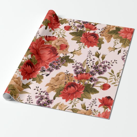 Seamless floral pattern roses with chrysanthemum a geschenkpapier (Ungerollt)