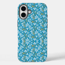 Seamless Floral Pattern: White and Gold on Blue