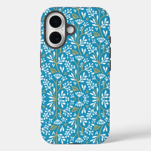 Seamless Floral Pattern: White and Gold on Blue Case-Mate iPhone Hülle (Rückseite)