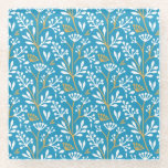 Seamless Floral Pattern: White and Gold on Blue Glasuntersetzer<br><div class="desc">Seamless floral pattern with white and gold stylized plants on a blue background. The design is symmetrical with a refreshing,  elegant feel.</div>