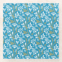 Seamless Floral Pattern: White and Gold on Blue