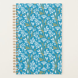 Seamless Floral Pattern: White and Gold on Blue Planer
