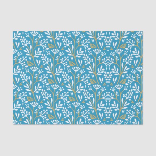 Seamless Floral Pattern: White and Gold on Blue Seidenpapier (Vorderseite)