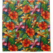 Seamless floral pattern with hibiscus flowers duschvorhang (Vorderseite)