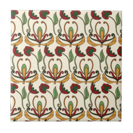 Seamless floral pattern with red and yellow  fliese