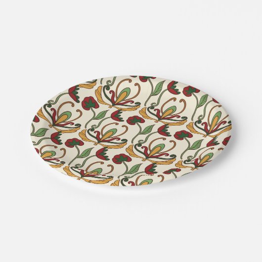 Seamless floral pattern with red and yellow pappteller (Schrägansicht)