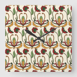Seamless floral pattern with red and yellow  quadratische wanduhr