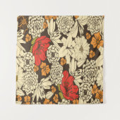 Seamless Floral Pattern With Red Flowers Wandteppich (Vorderseite (Horizontal))