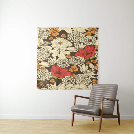 Seamless Floral Pattern With Red Flowers Wandteppich (Beispiel)