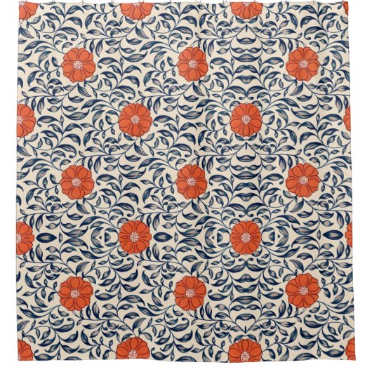 Seamless floral pattern with vibrant orange flower duschvorhang (Vorderseite)