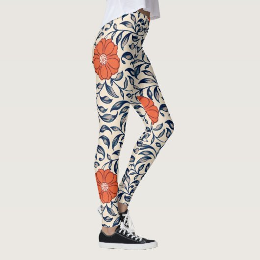 Seamless floral pattern with vibrant orange flower leggings (Rechts)