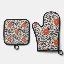 Seamless floral pattern with vibrant orange flower ofenhandschuh & Topflappen-Set