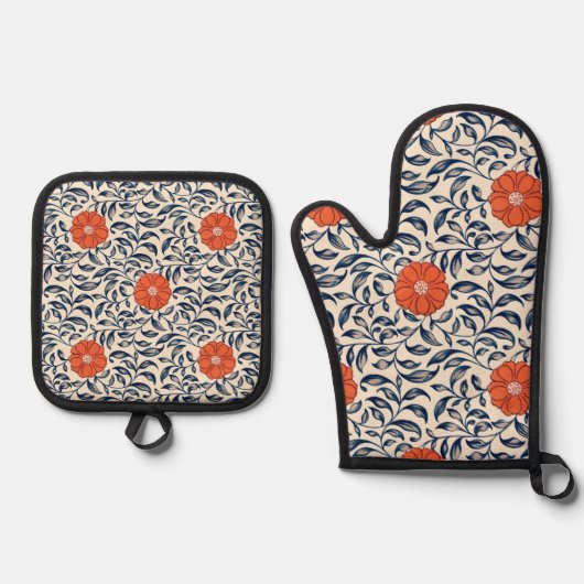 Seamless floral pattern with vibrant orange flower ofenhandschuh & Topflappen-Set (Vorderseite)