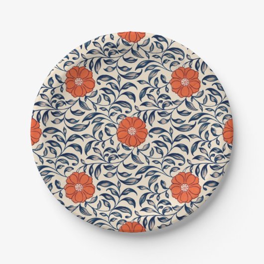 Seamless floral pattern with vibrant orange flower pappteller (Vorderseite)