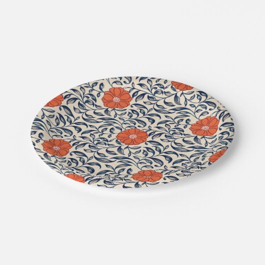 Seamless floral pattern with vibrant orange flower pappteller (Schrägansicht)