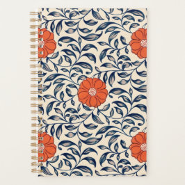 Seamless floral pattern with vibrant orange flower planer