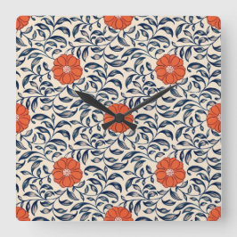 Seamless floral pattern with vibrant orange flower quadratische wanduhr