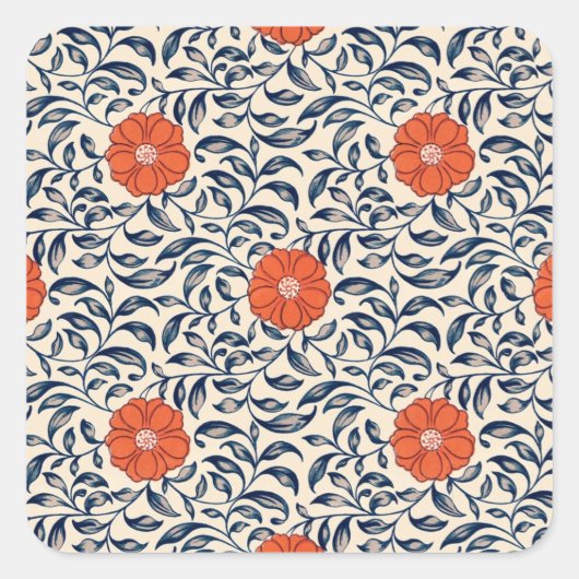 Seamless floral pattern with vibrant orange flower quadratischer aufkleber (Vorderseite)