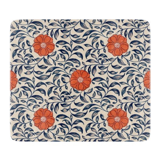 Seamless floral pattern with vibrant orange flower schneidebrett (Vorderseite)
