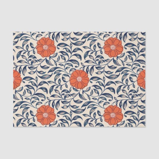 Seamless floral pattern with vibrant orange flower seidenpapier (Vorderseite)