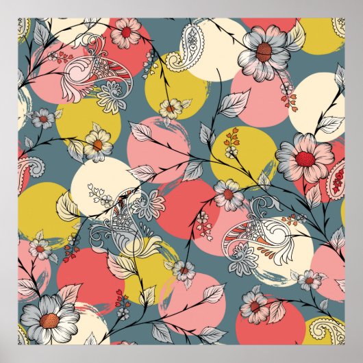 Seamless flower pattern on backgroundfloral, patte poster (Vorne)