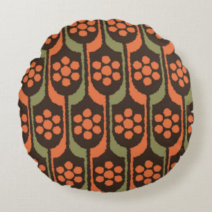 Seamless flower repeat pattern orange gold50s,60s, rundes kissen