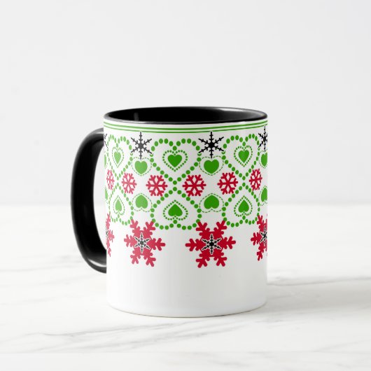 Seamless Frohe Weihnachts-Zierschneeflocke hören Tasse (Vorderseite Links)