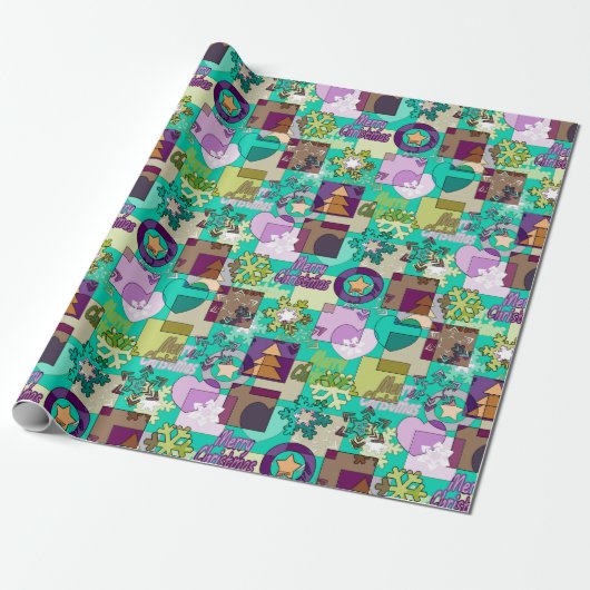 Seamless Fröhliche Weihnachten Schneeflocke dunkel Geschenkpapier (Ungerollt)