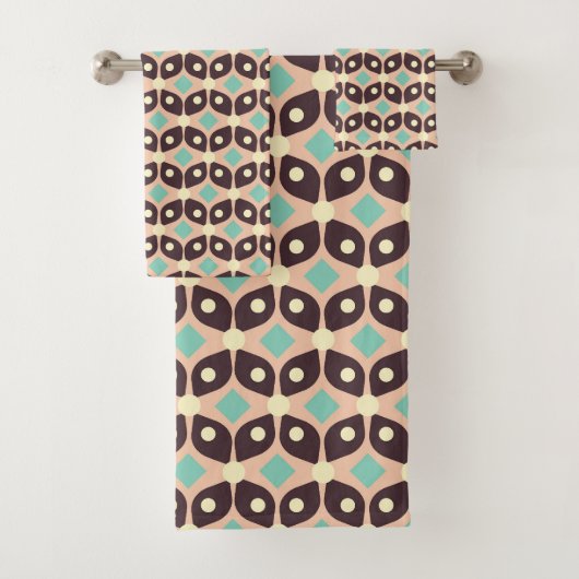 Seamless geometric pattern in dark brown leaf  badhandtuch set (Insitu)