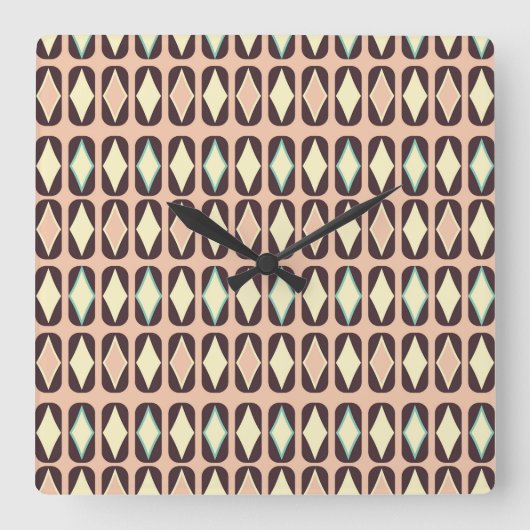Seamless geometric pattern in dark brown leaf  quadratische wanduhr (Vorderseite)