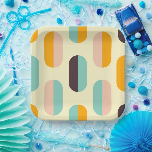 Seamless geometric pattern in retro vibes pappteller (Party)