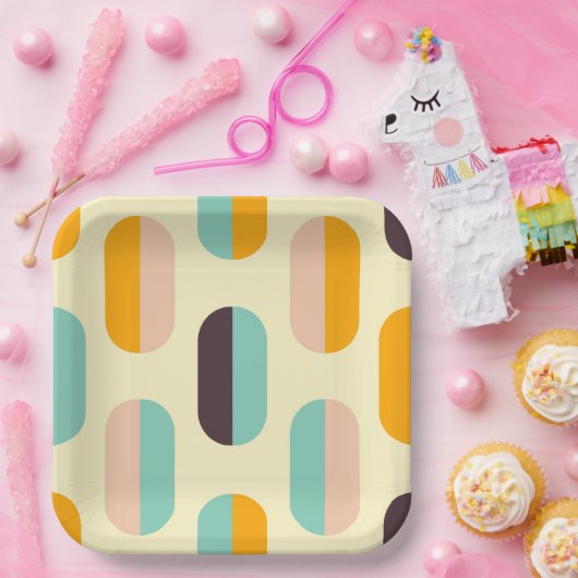 Seamless geometric pattern in retro vibes pappteller (Party)