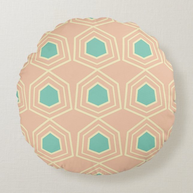 Seamless geometric pattern with teal pentagons rundes kissen (Vorderseite)