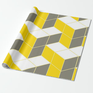 Seamless Graue und gelbe isometrische Kubiktrident Geschenkpapier