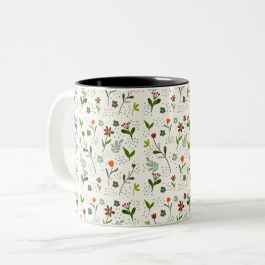 Seamless Green Leaf Pattern – Hand-Drawn Botanical Zweifarbige Tasse (Vorderseite Links)