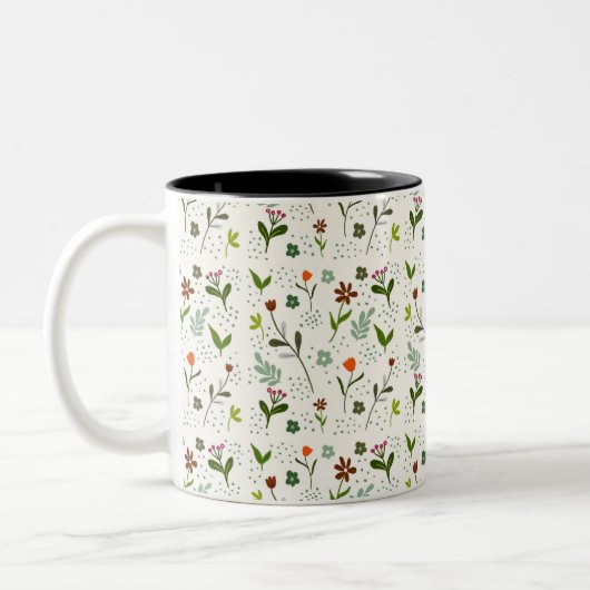 Seamless Green Leaf Pattern – Hand-Drawn Botanical Zweifarbige Tasse (Links)