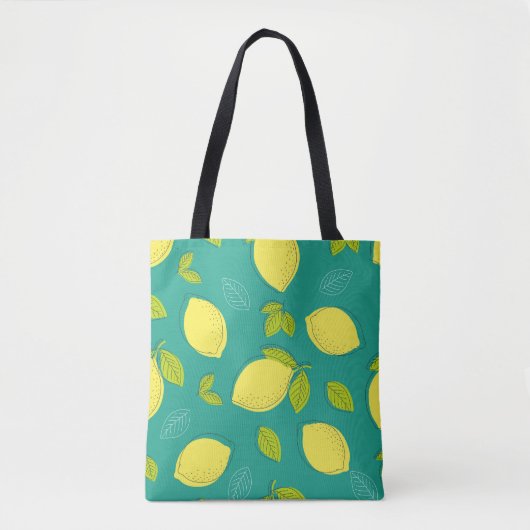 Seamless Hand Drawn Lemon with Leaves Pattern in B Tasche (Vorderseite)