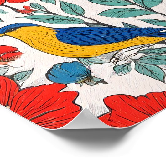 Seamless High-Saturation Folk Art Tiling Pattern Poster (Ecke)