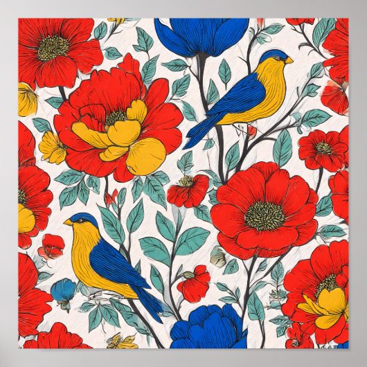 Seamless High-Saturation Folk Art Tiling Pattern Poster (Vorne)