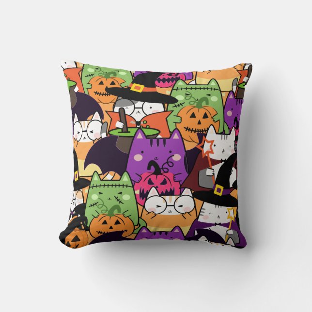 Seamless Kawaii Cat Halloween Pattern Kissen (Vorderseite)